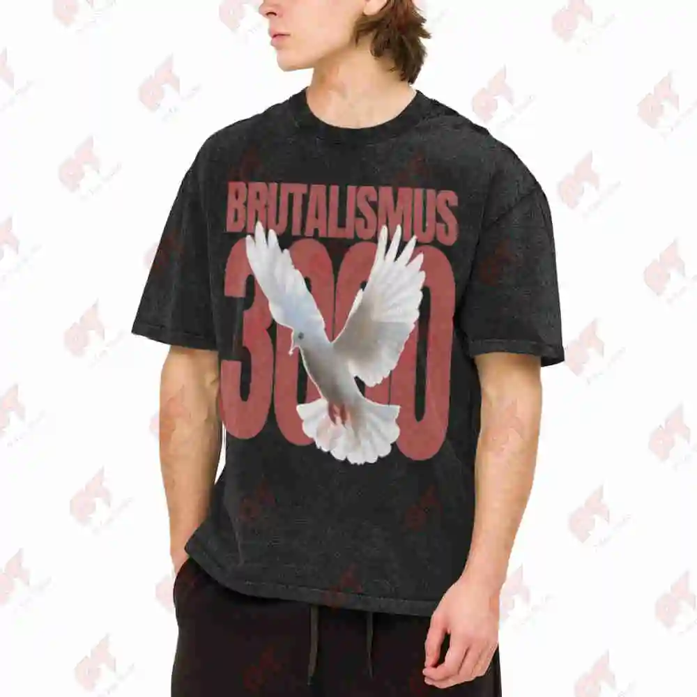 Brutalism 3000 Dove Peace Symbol Rave Techno Vintage Washed Tee Pure Cotton T-Shirt