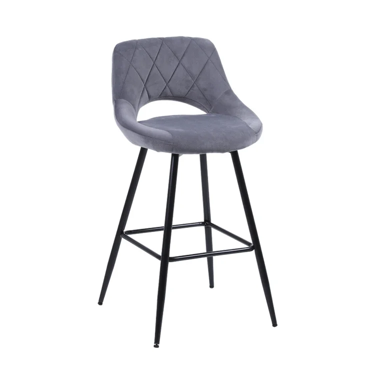 Metal Frame Flannel Cushion High Leg bar Stool