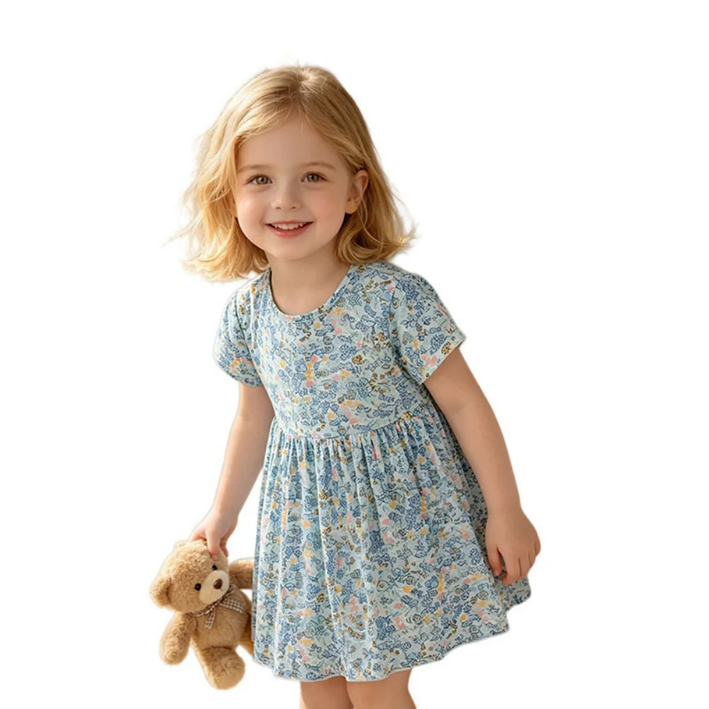Jumping Meters 3-8T Summer Floral Short Sleeve Girls Dresses Party Birthday Children's Costume Baby Dresses