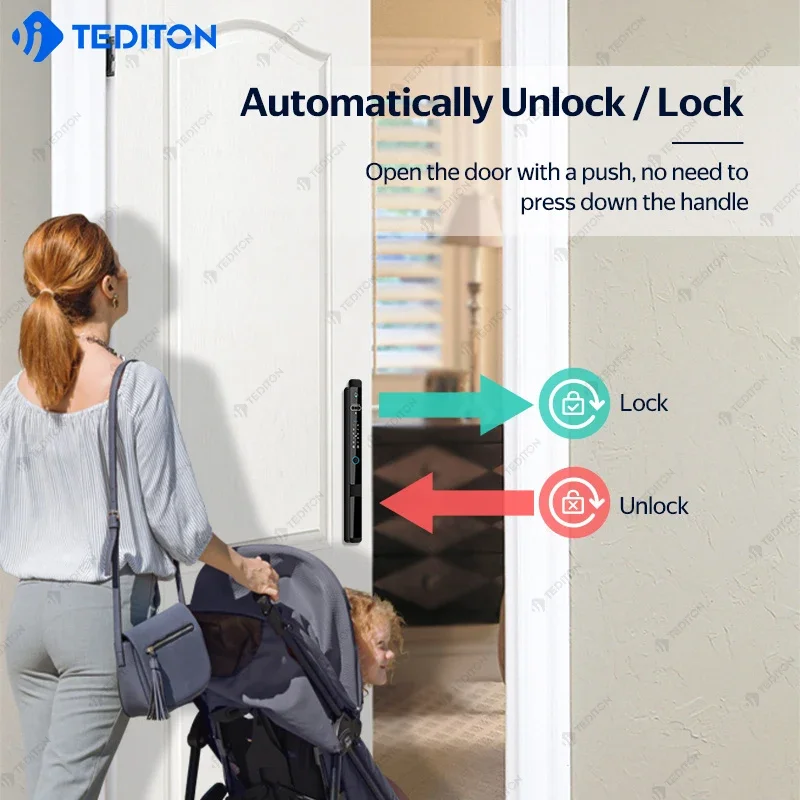 Tuya Security Glass Sliding Door Lock Electronic Fingerprint Face Recognition Smart Door Lock With Doorbell