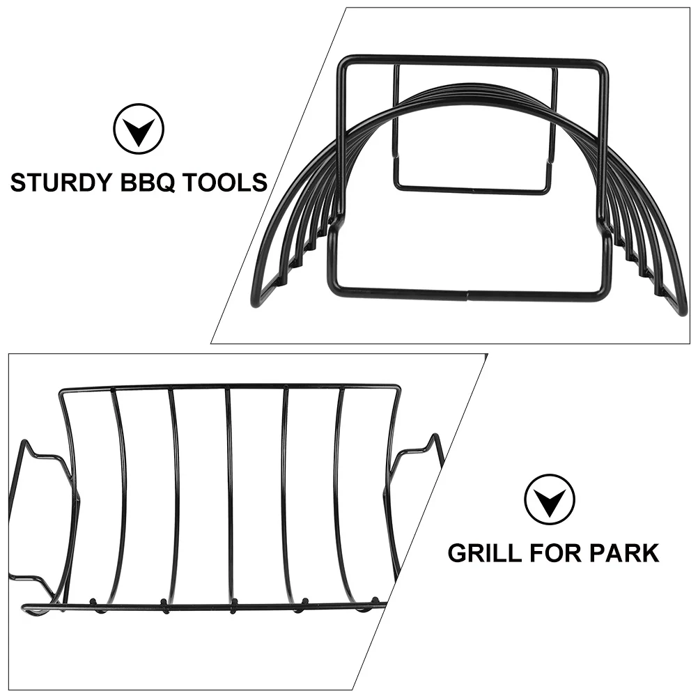 

2pcs Iron Bbq Grill Rack Sturdy Portable Barbecue Tool For Lamb Chops Outdoor Camping Fishing Party Reusable Durable Large