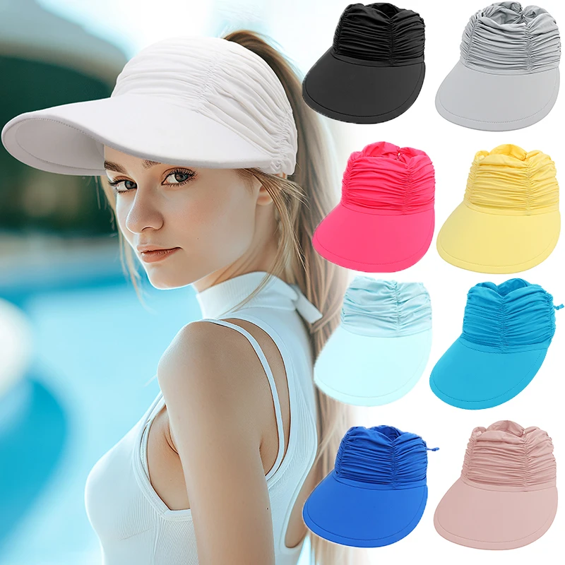 

Empty Top Sun Hat Women Beach Pleated Ponytail Cap Nylon Wide Brim UV Protection Sports Summer Outdoor Breathable Sunscreen Caps