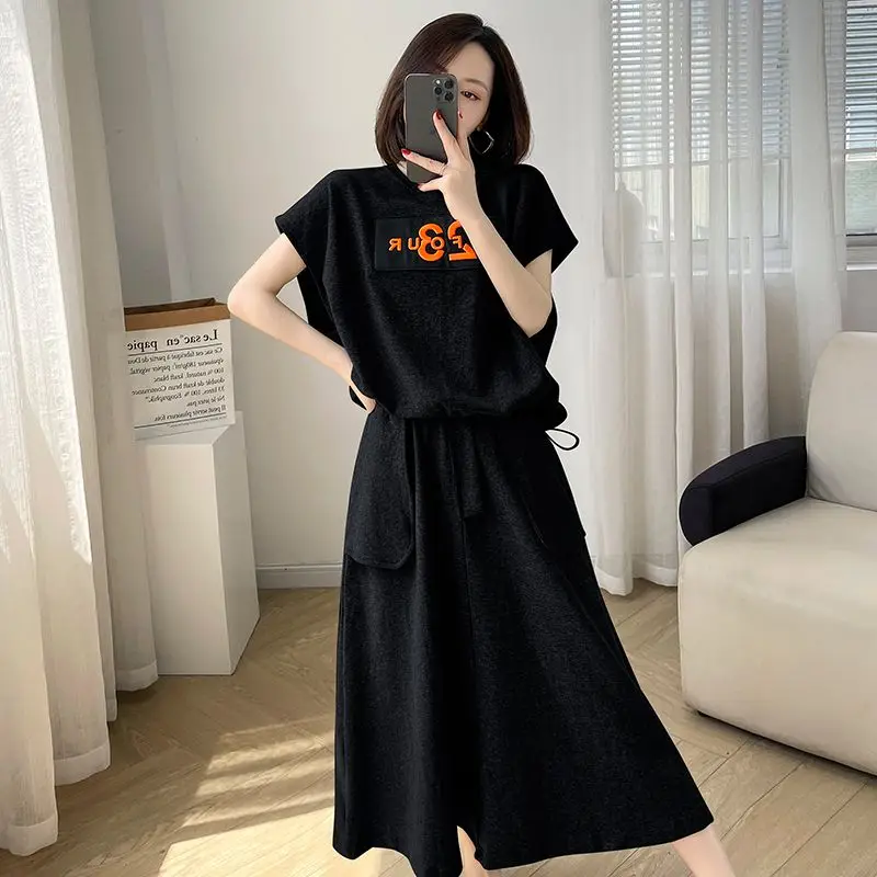 Solid Color Comfortable Casual Two Piece Set Summer Straight Loose Women\'s Clothing Ladies Sleeveless Pullovers A-line Skirt