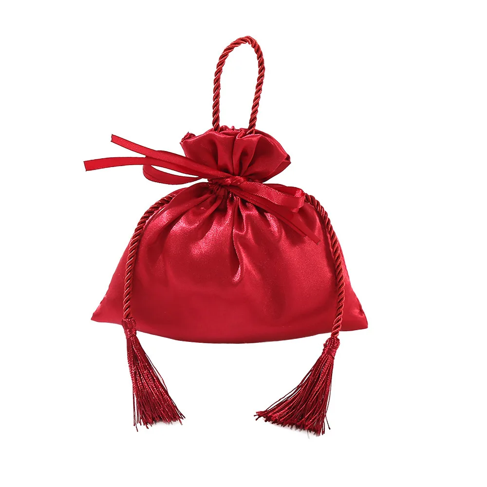 20pcs/lot 16*16cm High Quality Tassel Rope Silk Satin Drawstring Bags Christmas New Year Party Gift Storage Packing Pouch Bag