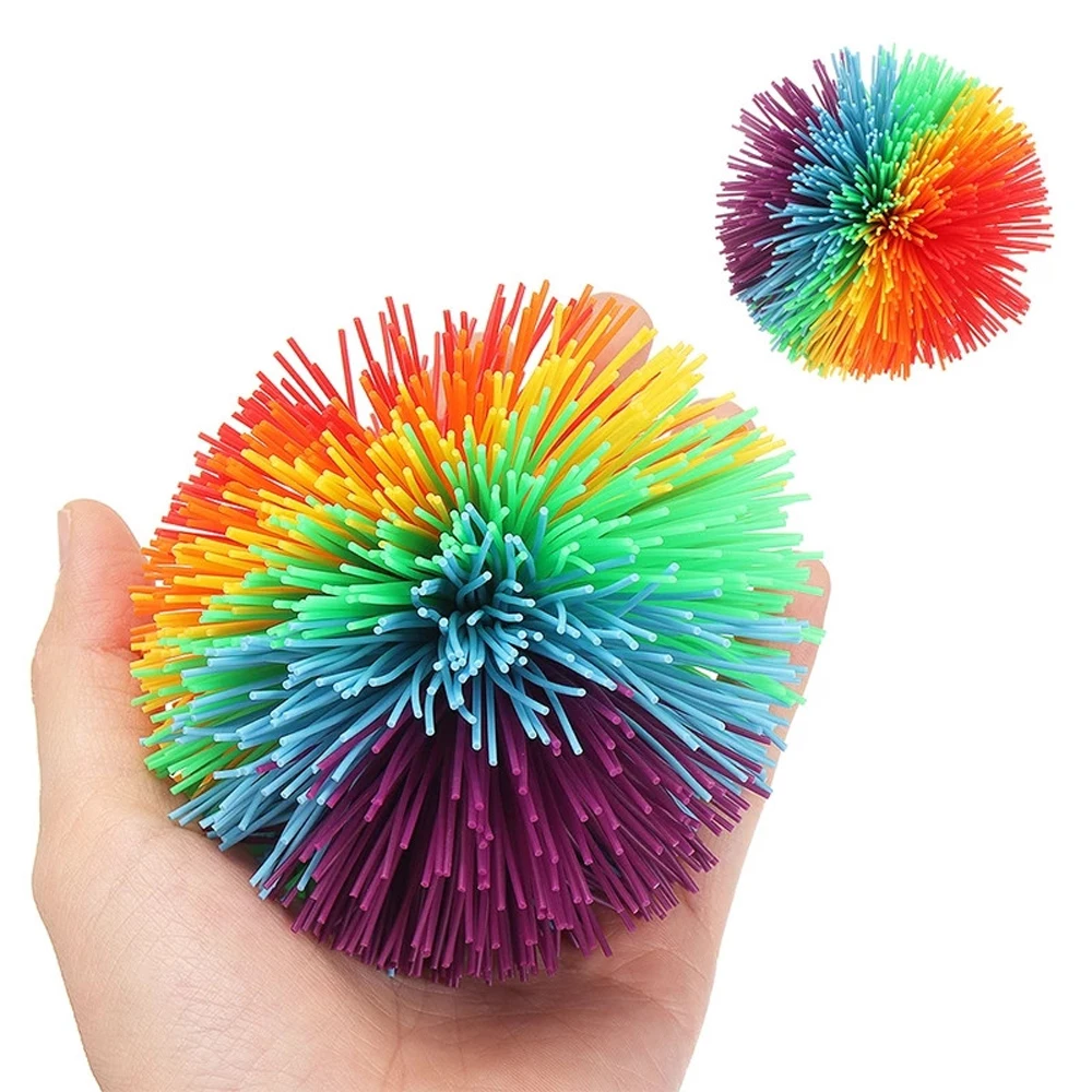 Bola sensorial de alambre de goma de arcoíris colorido para niños, juguetes antiestrés, alivio, bola elástica, novedad divertida, 6cm, 9cm