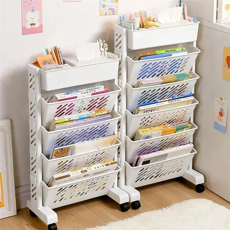 

ABKD Storage Racks Bookshelves Movable Multi-Layer Shelves Desktop Storage Baskets