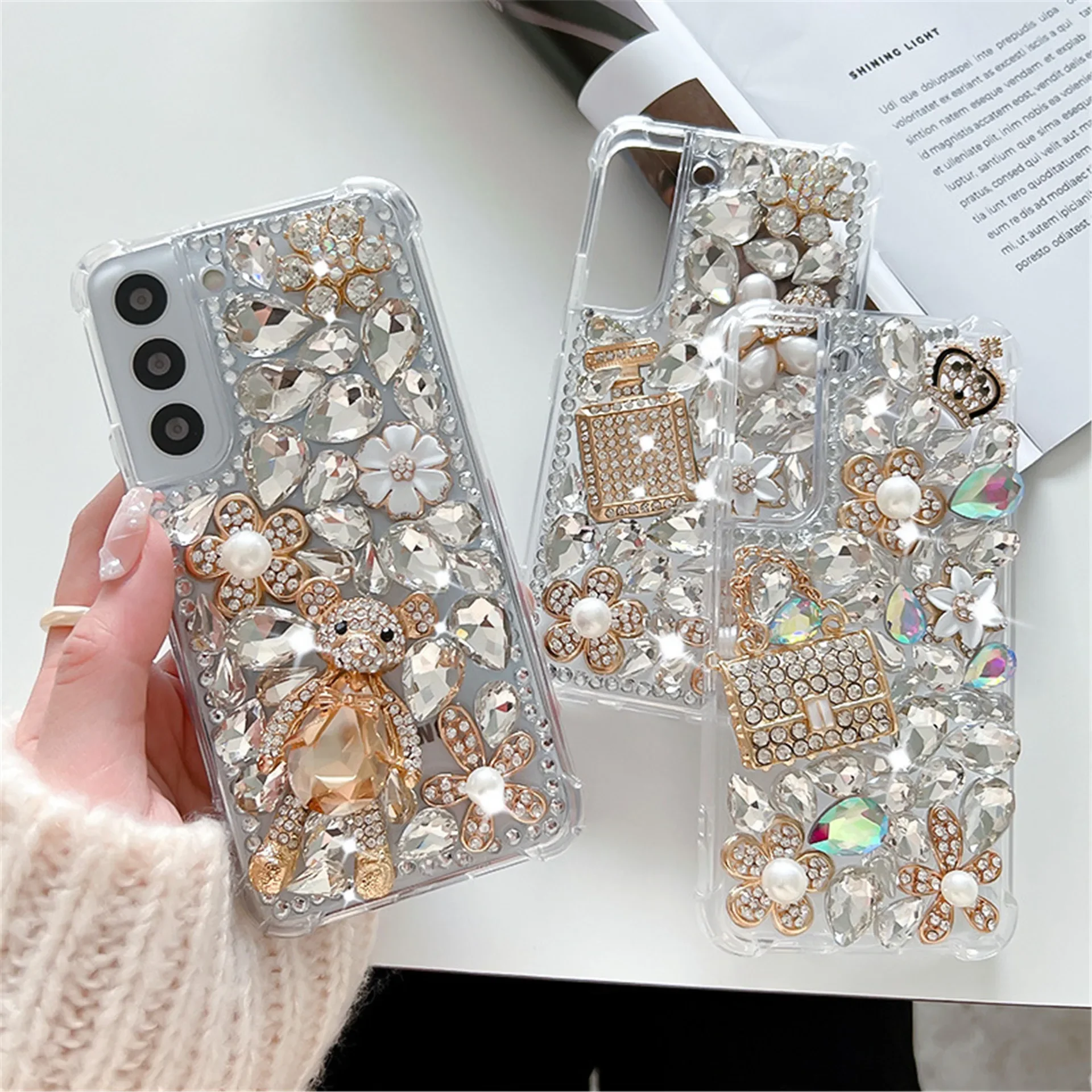 Luxury Rhinestone Phone Case for Samsung Galaxy, Bling Diamond Cover, S22, S23 Ultra, S25, S24 FE, Note 20, 10 Plus, S10