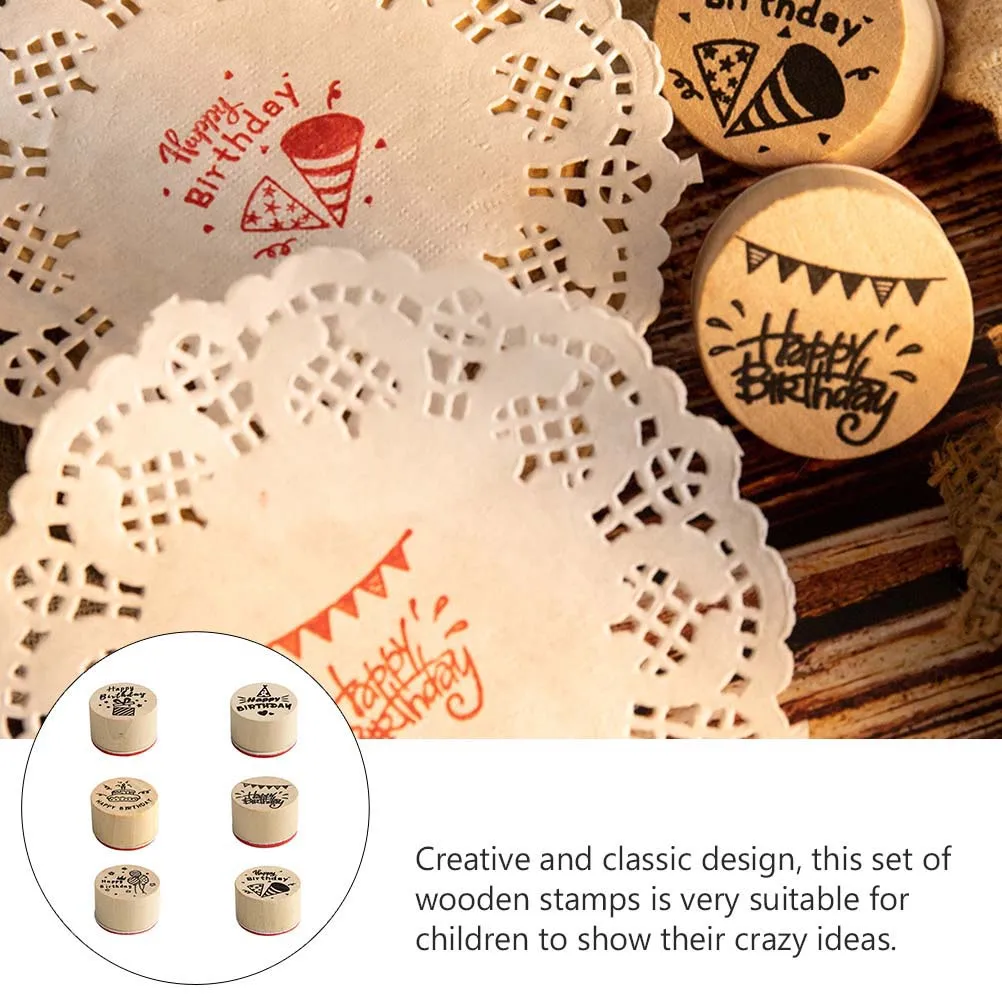 

6pcs Wooden Craft Stamps for Scrapbook Classic Journal Kids DIY Gift Durable Safe Long Time Creative Design Wooden Seal Set