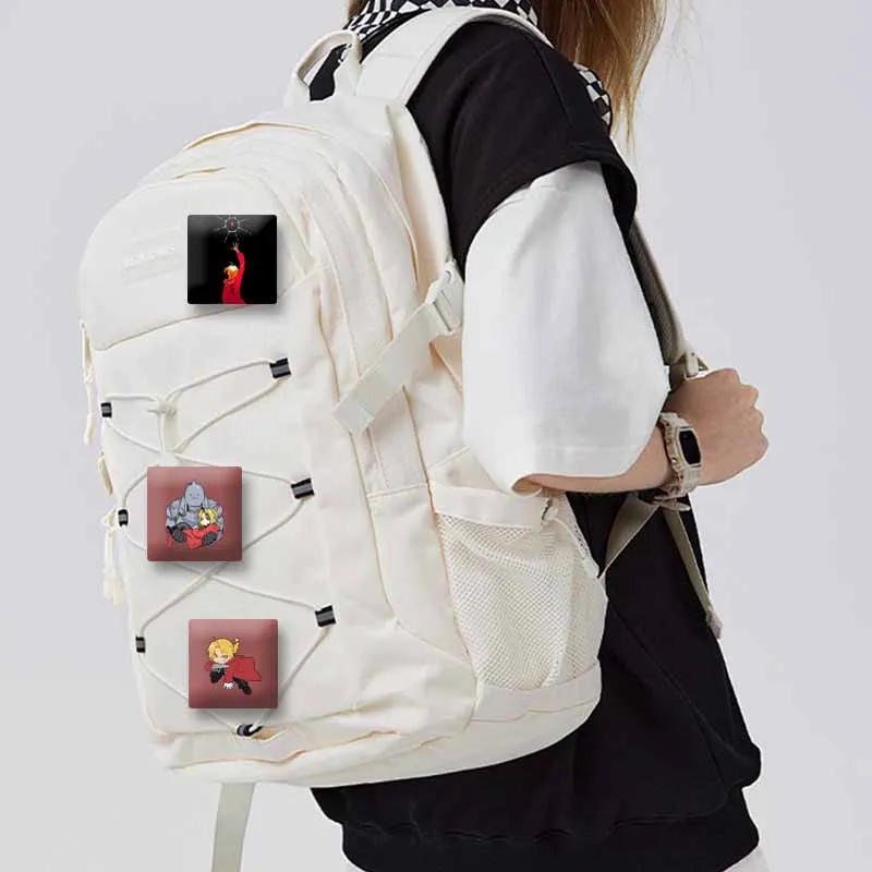 Anime Peripheral Fullmetal Alchemist Square Pins Cartoon Edward Elric Badges Clothes Bag Lapel Brooch Accessories Jewelry Gifts