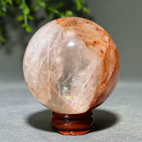 Natural Gemstone Red Glue Flower Crystal Ball Mineral Spiritual Meditation Aura Witchcraft Healing Massage Home decoration+Base