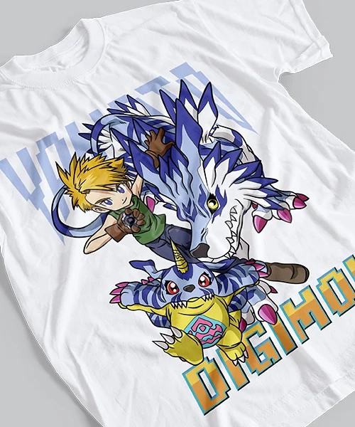 T-shirt For Anime Digimon Matt y Gabumon Transformación Garurumon