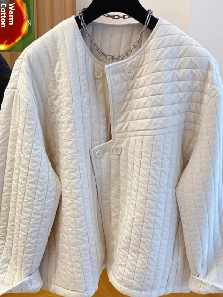 

Women's Lightweight Thiened down Cotton Jaet Winter Coat Regular Sve Long Collar Single Button Closure Vintage Sle