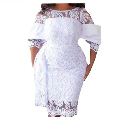 Plus Size Lace Embroidered Dress Dresses with Sash Tie Spring Summer Women Floral Bohemian Maxi Dresses view 5