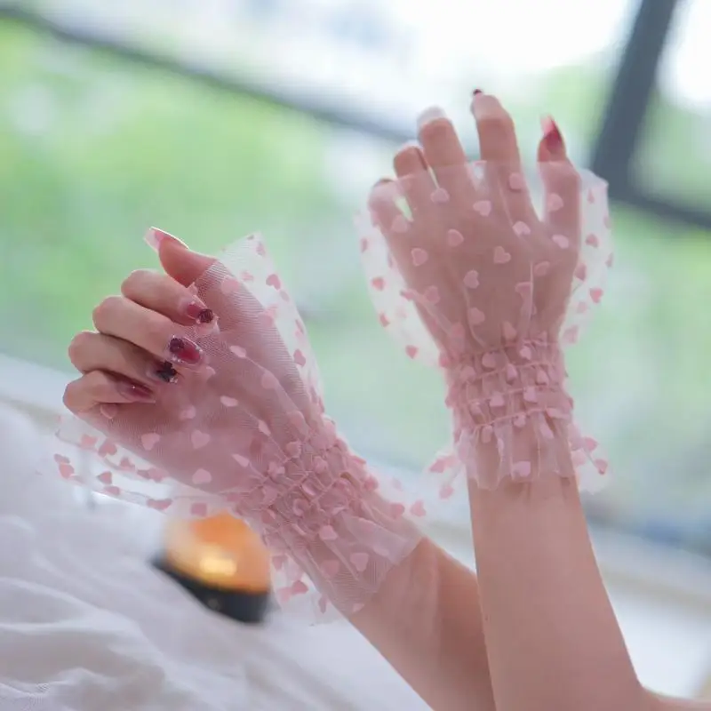 1 paar Nail Art Hart Tule Foto Handschoen Nep Geplooide Manchet Manicure Fotografie Props Nageltips Display Mouw Mode-accessoire