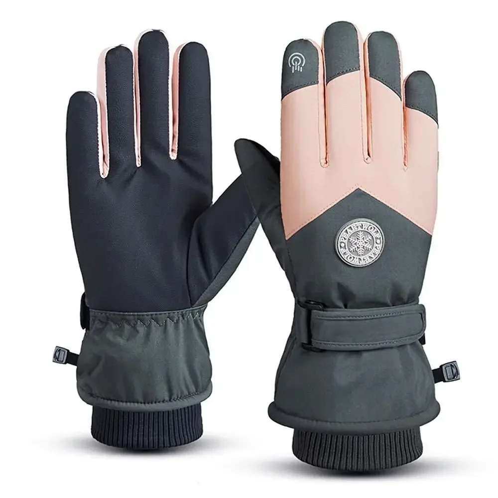 Winter Snowboard Ski Gloves for Men PU Leather Non-Slip Touch Screen Waterproof Warm Fleece Motorcycle Cycling Riding Gloves