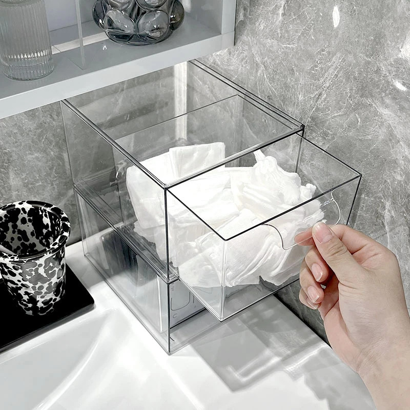 Cotton Pad Storage Boxes, Face Towel, Swabs, Powder Room, Dustproof, Modern, Simplicity, Bathroom, Home, Clear Makeup Drawer