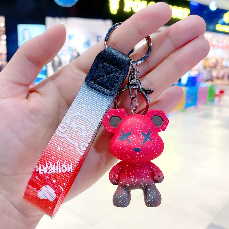 LLavero de oso de dibujos animados para niña, cadena de resina camaleón, cinta de correas, colgante de bolso de muñeca de moda, llavero de coche de vacaciones, regalo de joyería