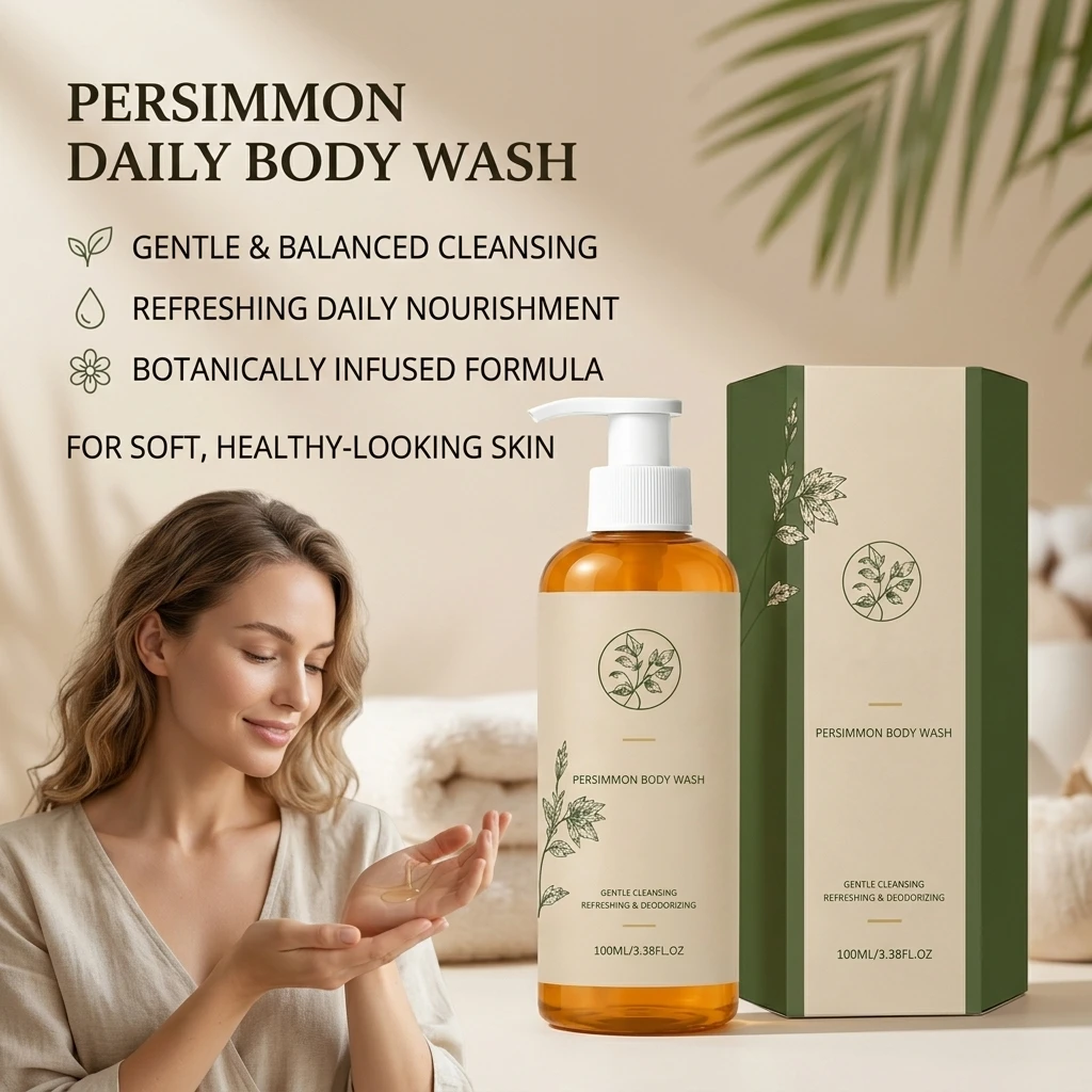 Natural Persimmon Body Wash Nourishing Skin Cleaning Keratin & Oil Improving Skin Texture Revitalizing Body Cleansing Shower Gel