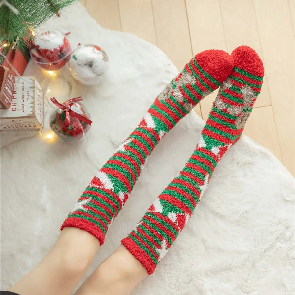 

Women's Socks Christmas Reindeer Plush Kawaii Sweet Long Stockings Winter Thickened Soft Warm Coral Fleece Socks For Girl Gift