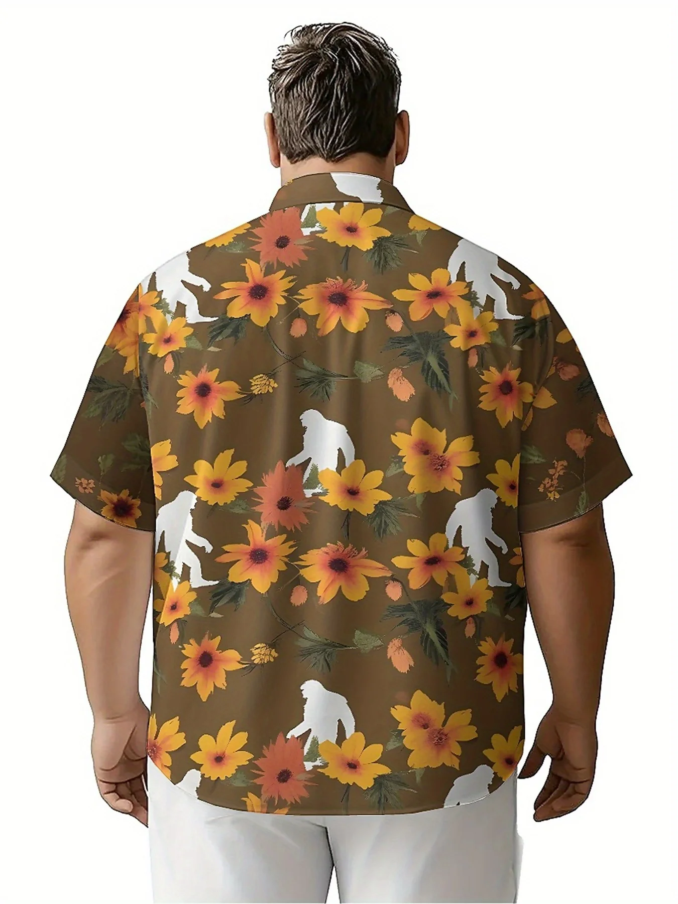 Men's Plus Size Hawaiian ShirtsSasquatch and Floralspattern, Button Up Shirts, Unisex Casual Clothing, Summer Tops