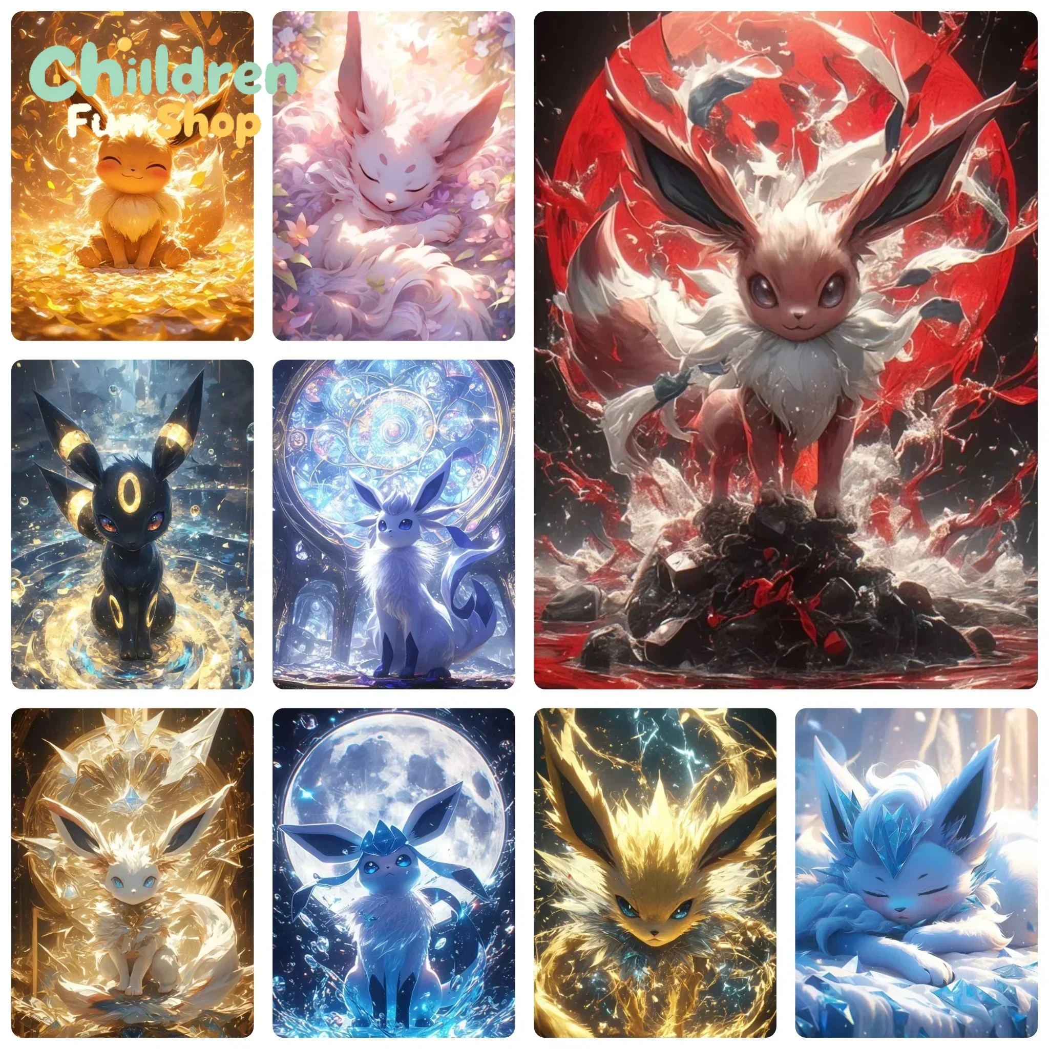 5D DIY Diamond Painting, Cute Pokemon Eevee Family Multi Character Collage Picture, Relaxing DIY Craft, Holiday & Birthday Gif