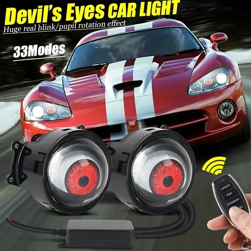 New 3-inch Devil\'s Eye LED Cool Dynamic LED Car Headlight control Eyes Retrofit Kits with remote control Assembly Cars Accessory