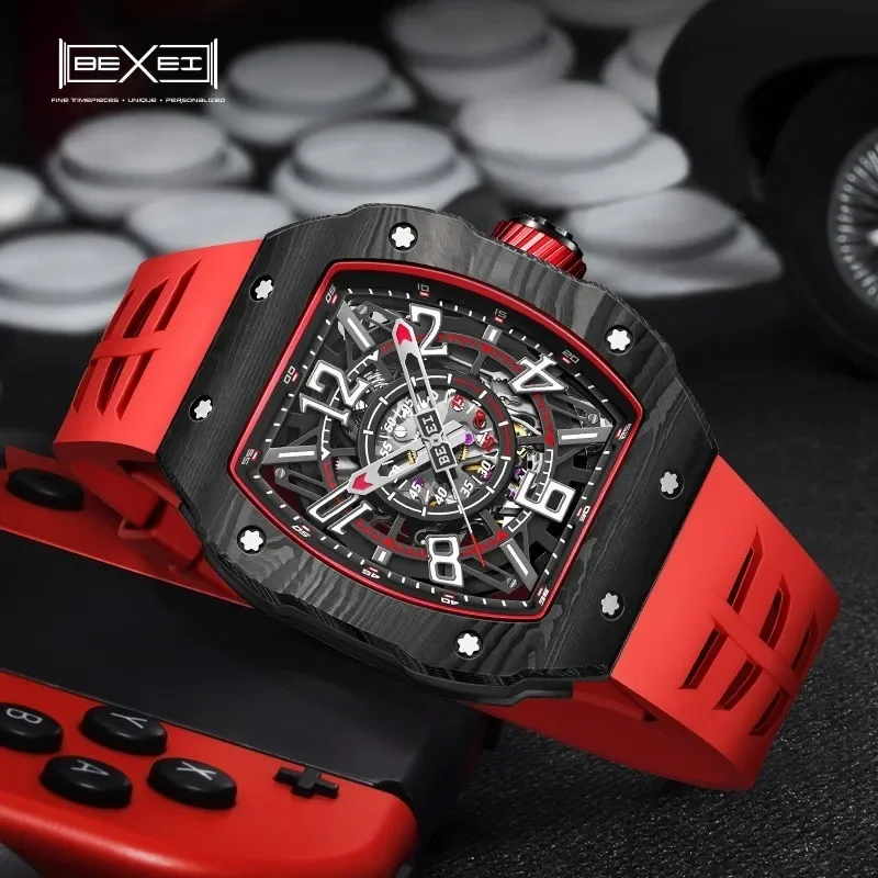 

BEXEI 9071 Automatic Mechanical Mens Watch Luminous Skeleton Sapphire Waterproof BX-015 Movement Wristwatch Business Casual