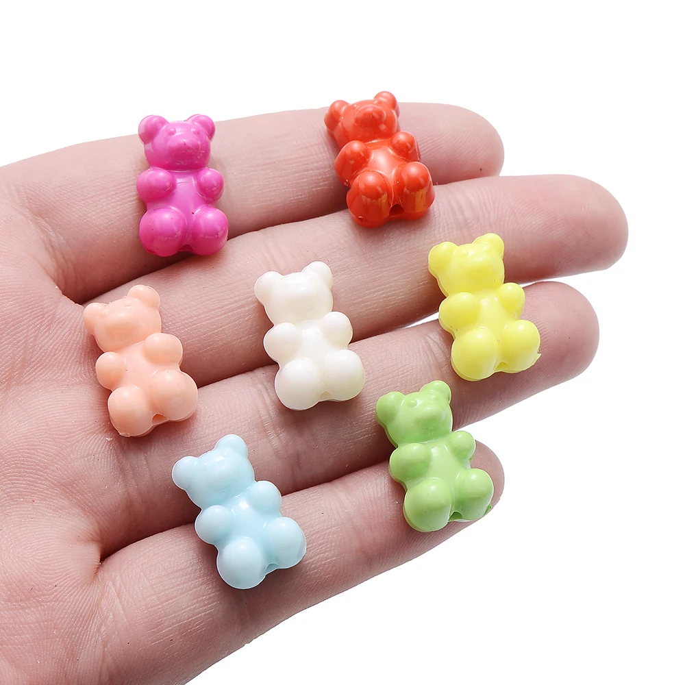 iYOE 30pcs Candy Color Mix Acrylic Bear Beads Cute Gummy Bear Spacer Beads For Making Bracelet Necklace Earring Findings