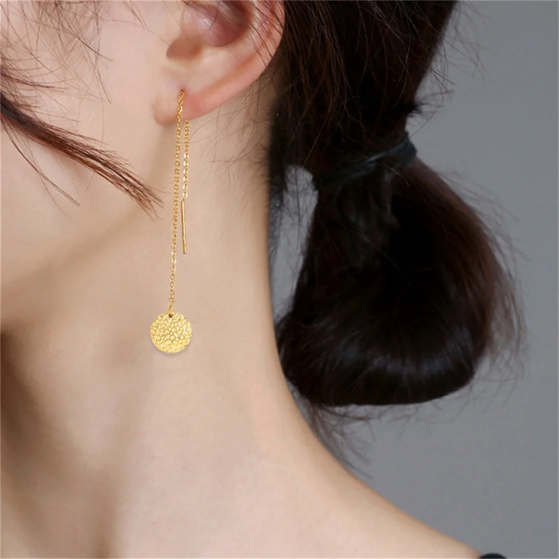 Korean Long Chain Threader Earrings Female Gold Silver Color Stainless Steel Geometry Earrings for Women Earline Jewelry Gift