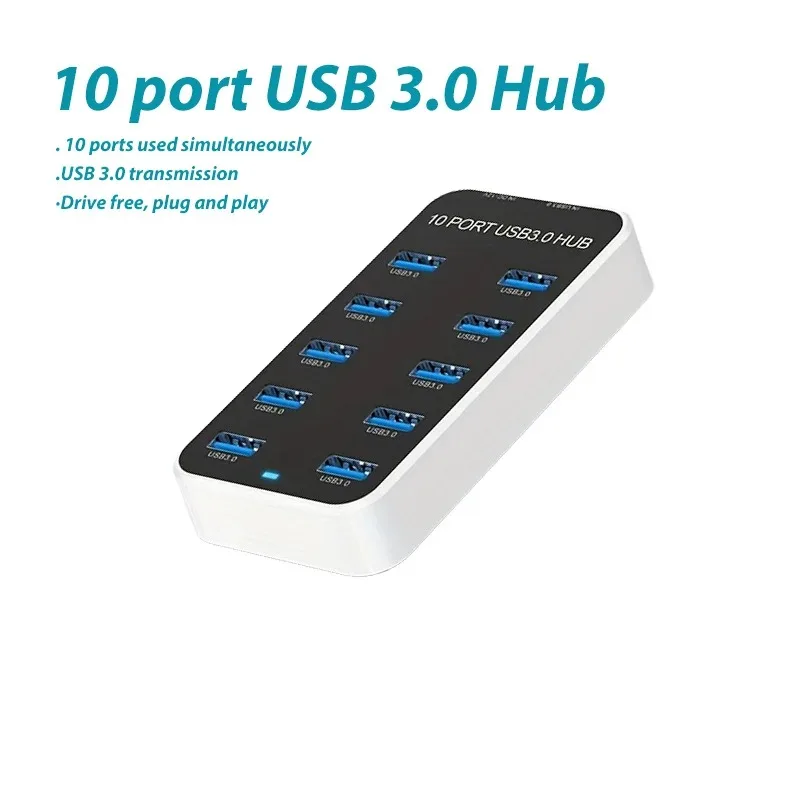 10-Port USB 3.0 Hub Multiport Splitter USB Expander Docking Station High Speed Data Transfer for Laptop PC U Disk Flash Drive