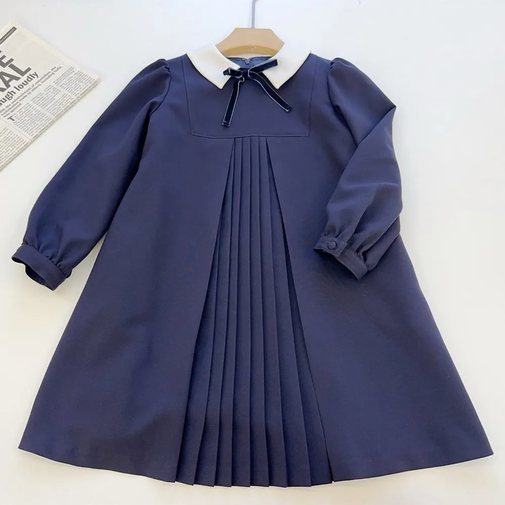 

spring baby dresses kids clothes Student style solid color girls' long sleeved dress kids girls clothes