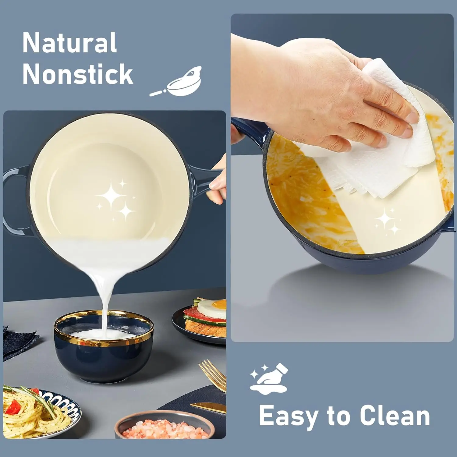 Enameled Cast Iron Dutch Oven- 9 Pieces Nonstick Cookware for Braising, Stews, Roasting, Bread Baking, Cooking Pot Oven Safe & C