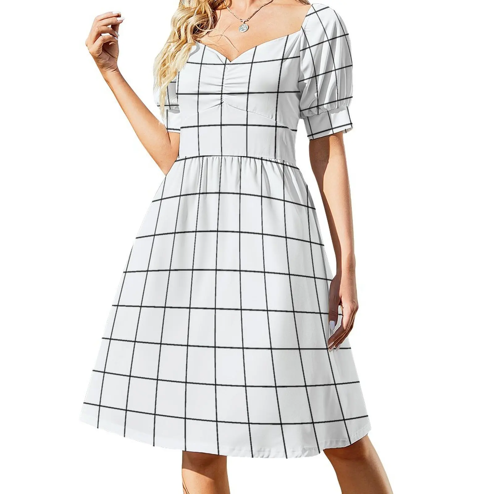 

Graph Paper Grid Black Lines On White Short-Sleeved Dress Summer women's clothing Women dresses summer summer dresses women 2025