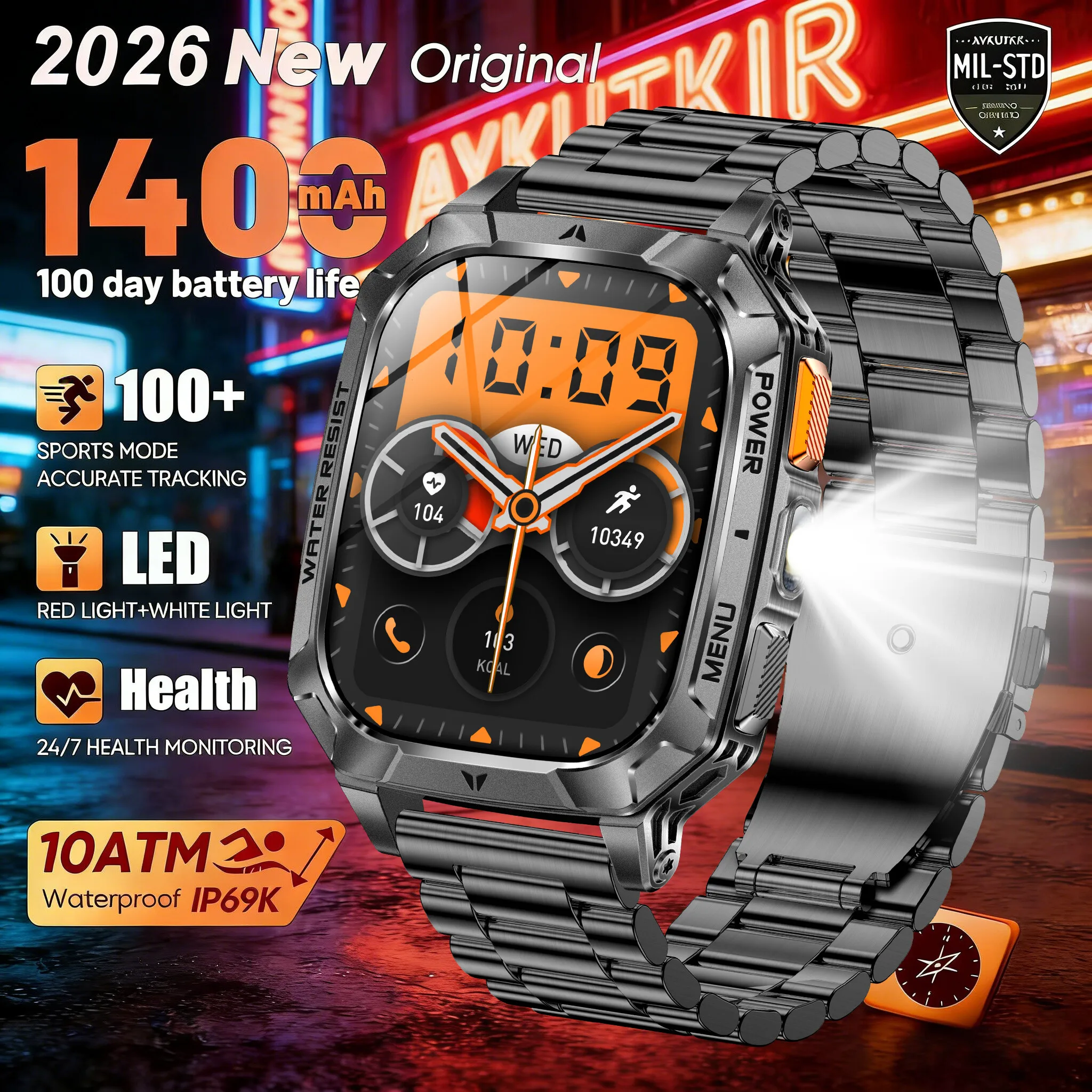 2026 New Built-in 1400mAh Super Large Battery Men Smart Watch Outdoor GPS 2.01