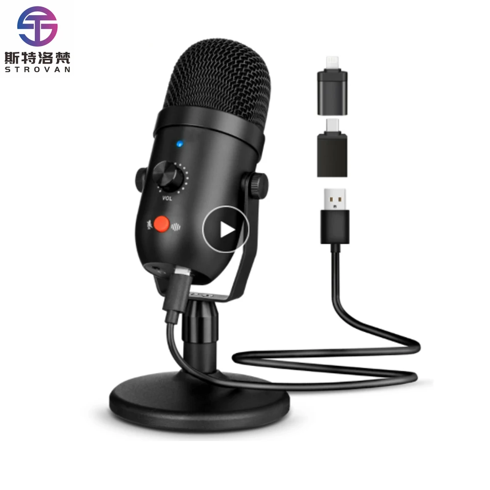 Professionelles USB-Mikrofon für Musikaufnahmen, Podcasting, Studioausrüstung, Kabelgebundene Verbindung für PC-Gaming, aus Metall und Kunststoff