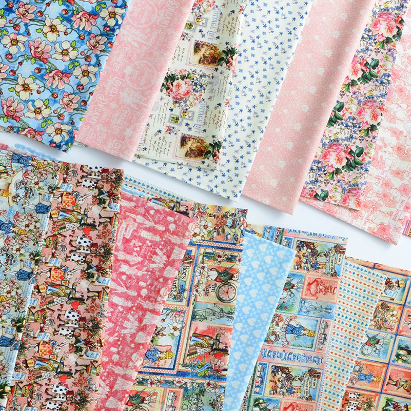 Patchwork Fabric DIY Handmade 100% Cotton Plain Printed Vintage Floral Rose Frame per Half Meter