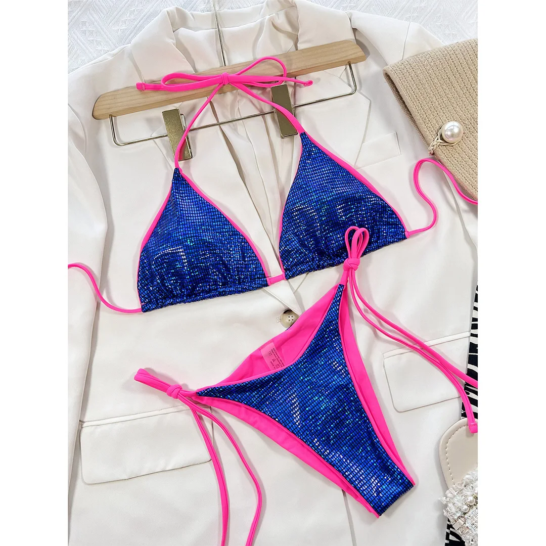 Frecher, glänzender, funkelnder Bikini mit Pailletten, Damen-Badeanzug, zweiteiliges Bikini-Set, Badebekleidung, Badeanzug für Damen, V3861B – Detail 15