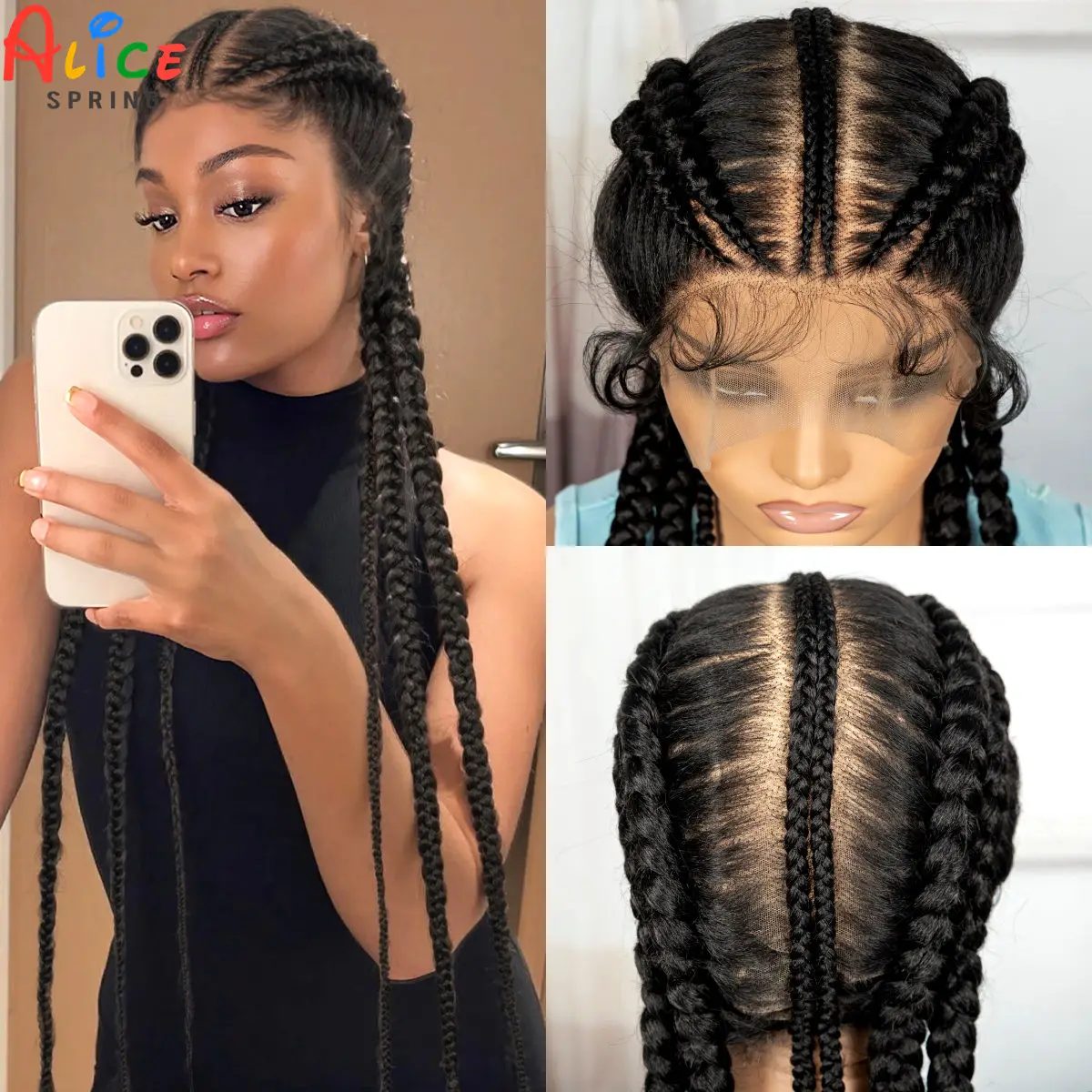 Cornrow Braided Wigs 36Inch Synthetic Full Lace Natural Braided Lace Wig with Baby Hair Knotless Braids Wig for Black Women