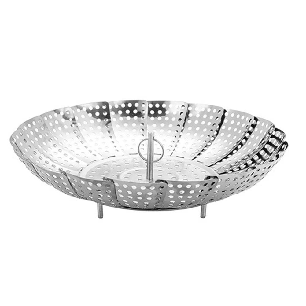 A67K-Folding Dish Steam Stainless Steel Food Basket Mesh Vegetable Vapor Cooker Steamer Expandable Kitchen Tool Steamer