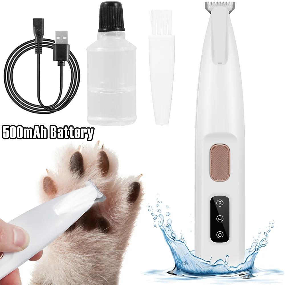 Pet Dog Paw Trimmer 500mAh Rechargeable Fully Waterproof Pet Hair Trimmer with LED Display Dog Clippers 18mm Widen Blade