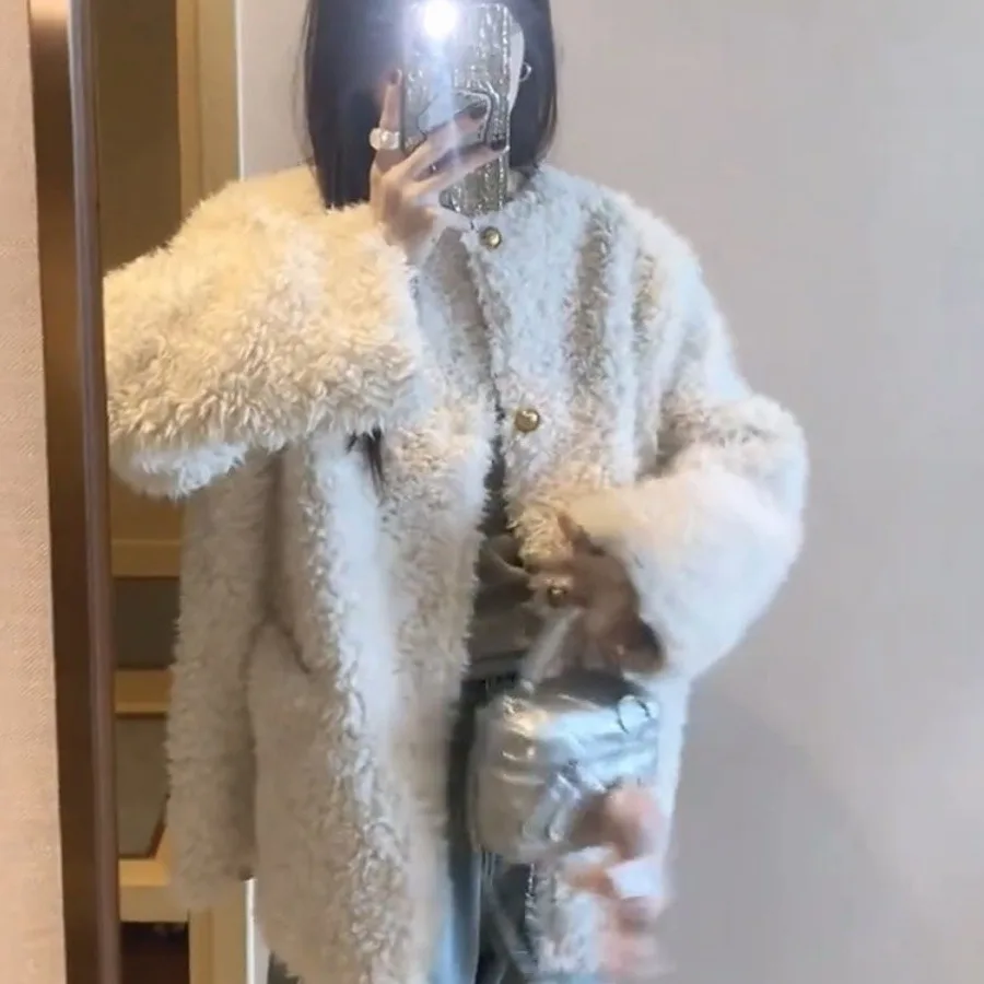 Женские пальто из искусственного меха Короткие куртки Пальто с круглым вырезом Толстая теплая уличная куртка Y2k Элегантная рабочая повседневная облегающая осень-зима