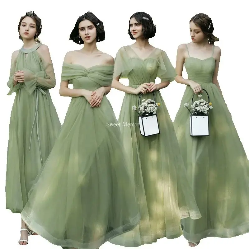 Custom Made Long Evening Dress Khaki Green Robe Lady Wedding Party Robe Vestido Tulle Lace Up Gown Woman Dresses