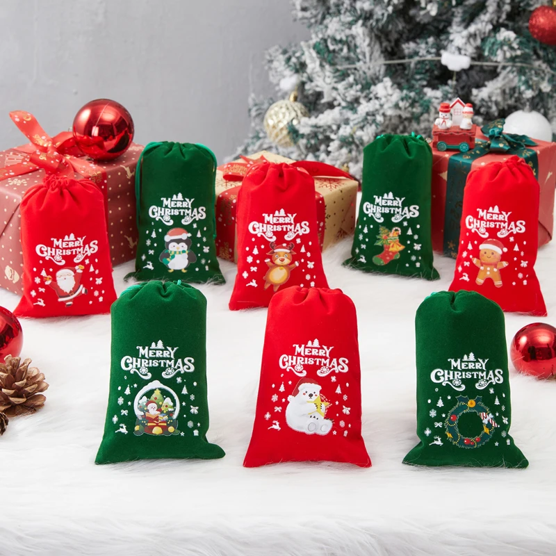 Christmas Candy Present Bag 12Pcs Cute Drawstring Bags Holiday Treat Bags for Party Decoration Supplies Gift Storage bag