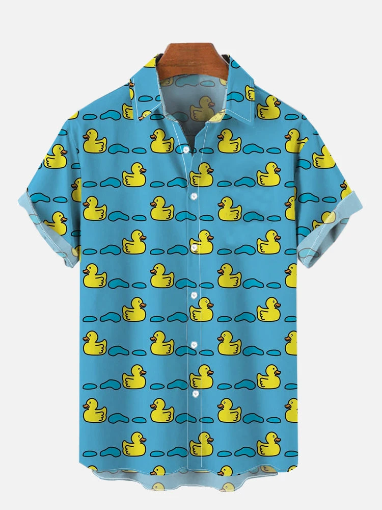 Unisex Men\'s Cosplay Shirts 3D Prints Splicing Cartoon Cute Duck Printing Short Sleeve Shirt Fashion Hawaiian Shirts For Men