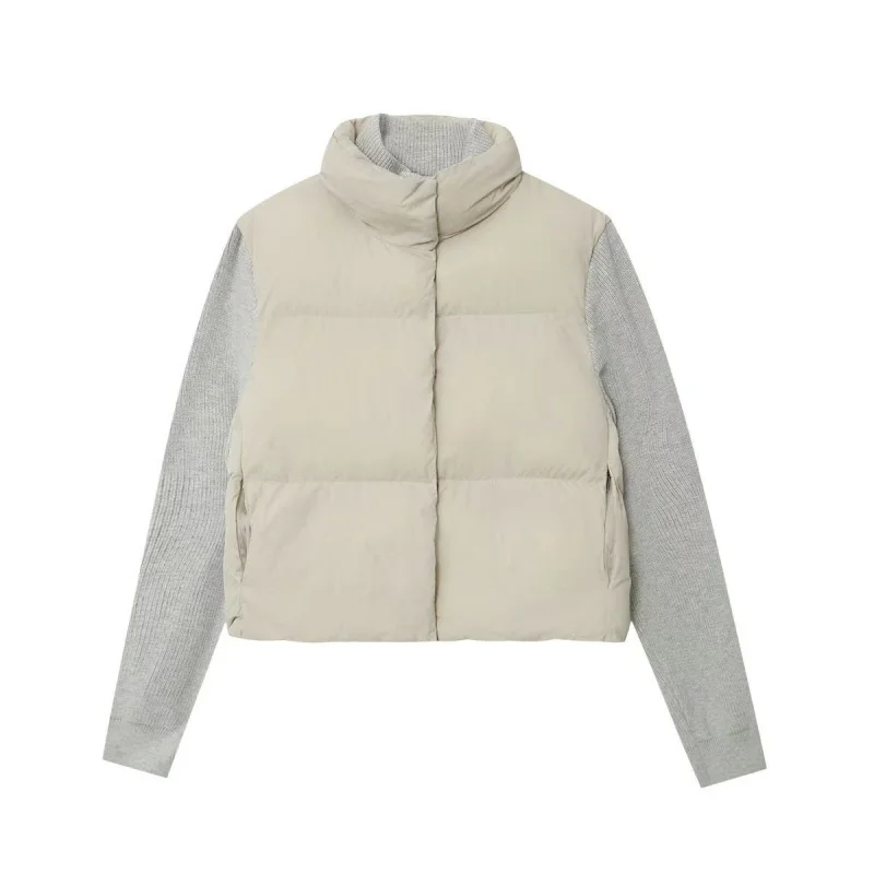 ETJ 2025 new product women's fashionable knitted patchwork stand-up collar long-sleeved cotton jacket warm jacket coat