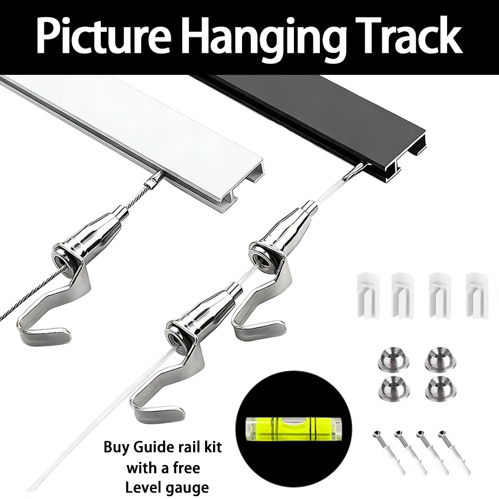 2PCS Adjustable Track Kit Picture Suspension System with Hanging Hook Cable Level Gauge Screw for Frame Art Picture Suspension