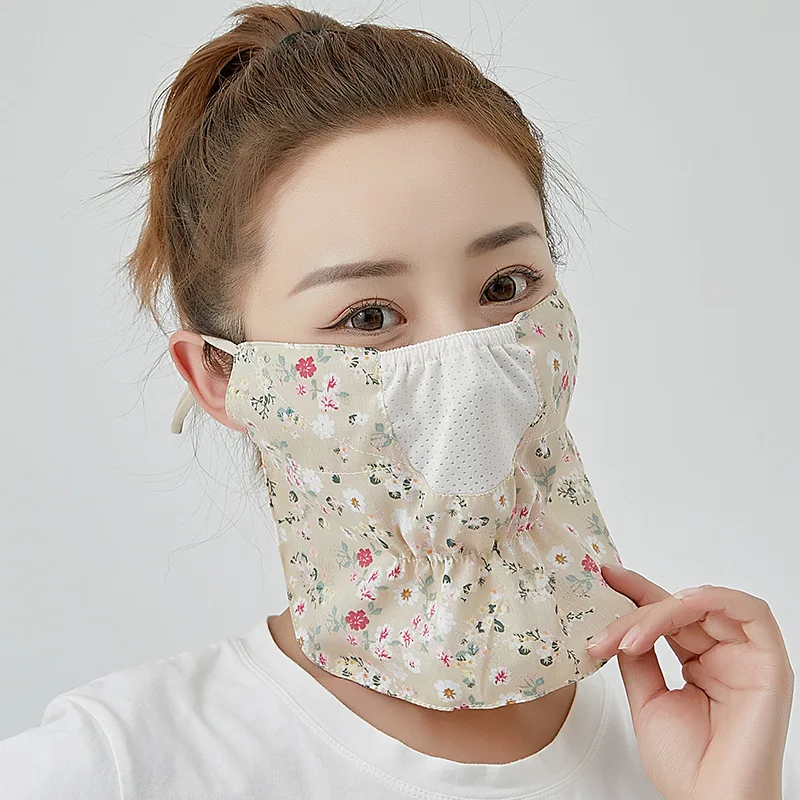 Spring Summer Mask New Neck Protection Breathable Sunscreen Women\'s Masks Outdoor Riding Floral Sand Veil Opening Dust Mask