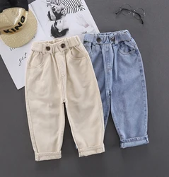Autumn Spring Baby Boys Jeans Pants Kids Clothes Cotton Casual Children Trousers Denim Boys Clothes 2-6Year Blue and Beige