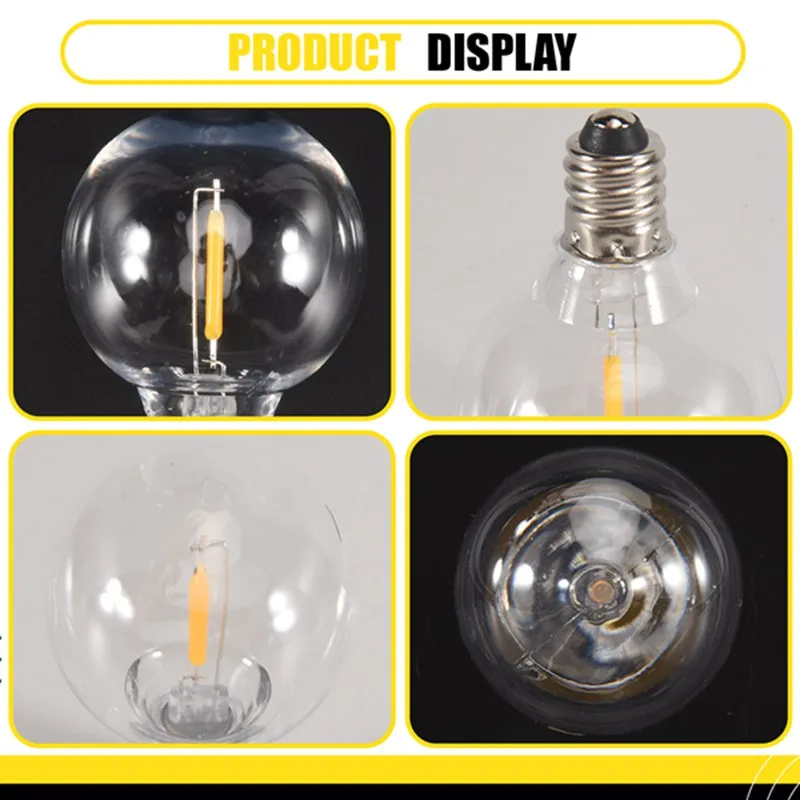 A31Z-20 Pcs G40 LED Replacement Light Bulbs E12 Screw Base Shatterproof LED Globe Bulbs For Solar String Lights Warm