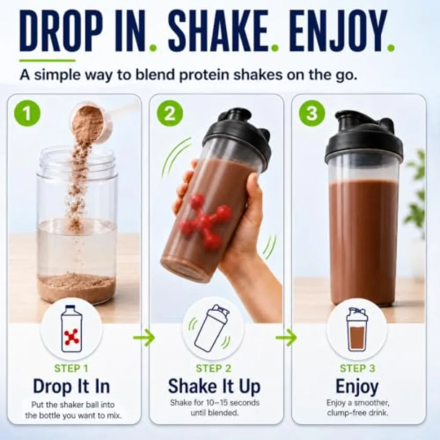 Shaker Balls for Protein Shakes, 5 Pack, BPA-Free Plastic 2.15 Inch Dishwasher Safe Mixer Balls for Shaker Bottles, Smoother Mi - view 5